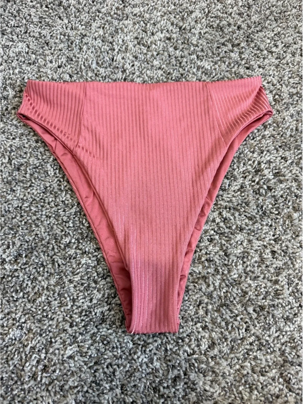 Vitamin A NWT Mauve Pink Ribbed High Waist Bikini Bottom Swimwear Size L